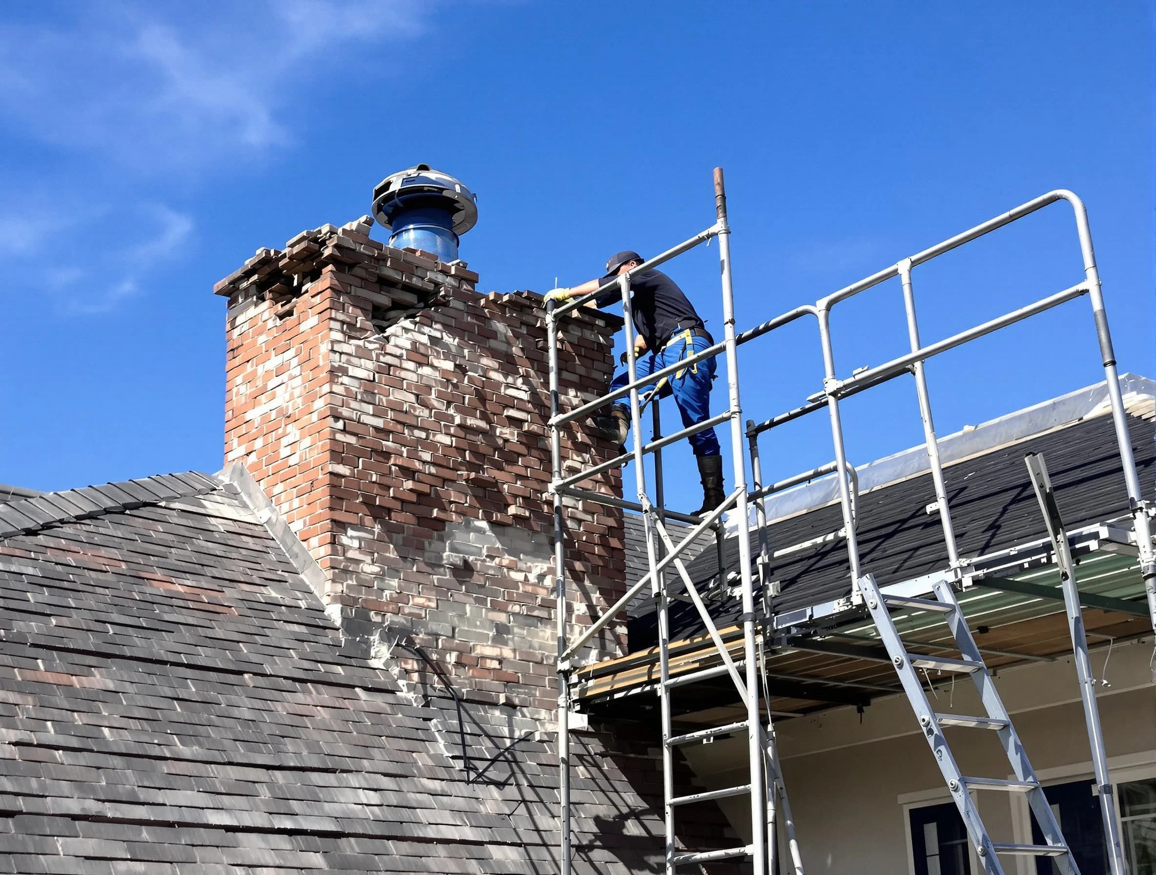 Rebuilding a chimney structure by Marshfield Chimney Sweep in Marshfield, MA