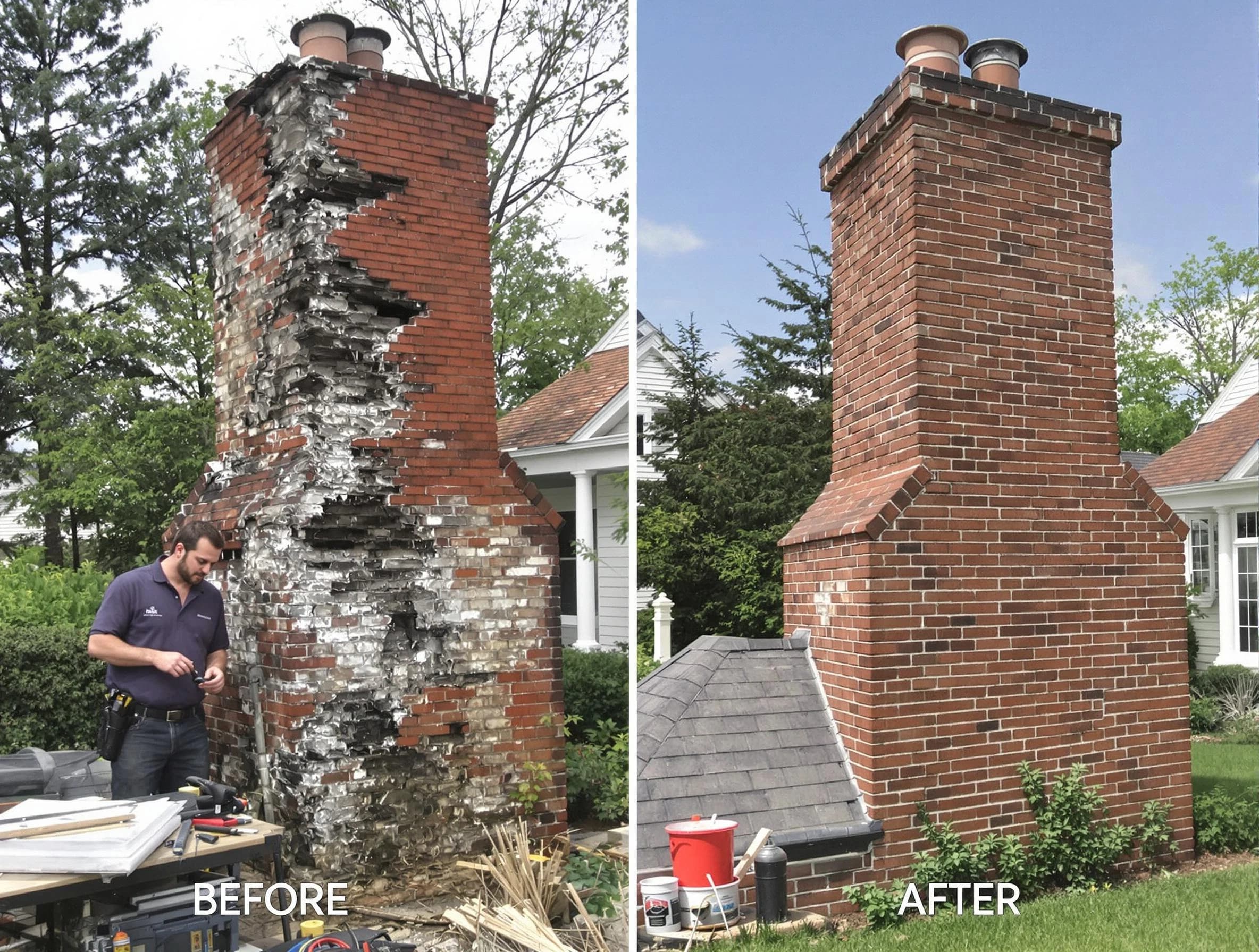Marshfield Chimney Sweep performing a full chimney restoration in Marshfield, MA