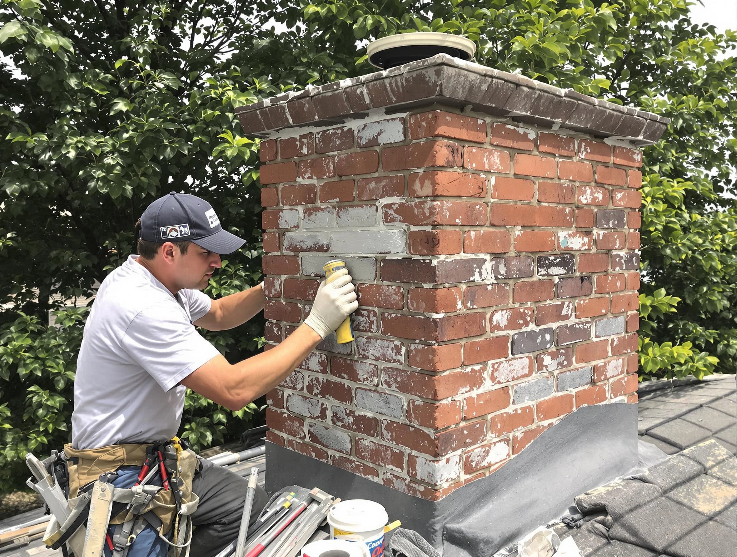 Marshfield Chimney Sweep restoring an aging chimney in Marshfield, MA