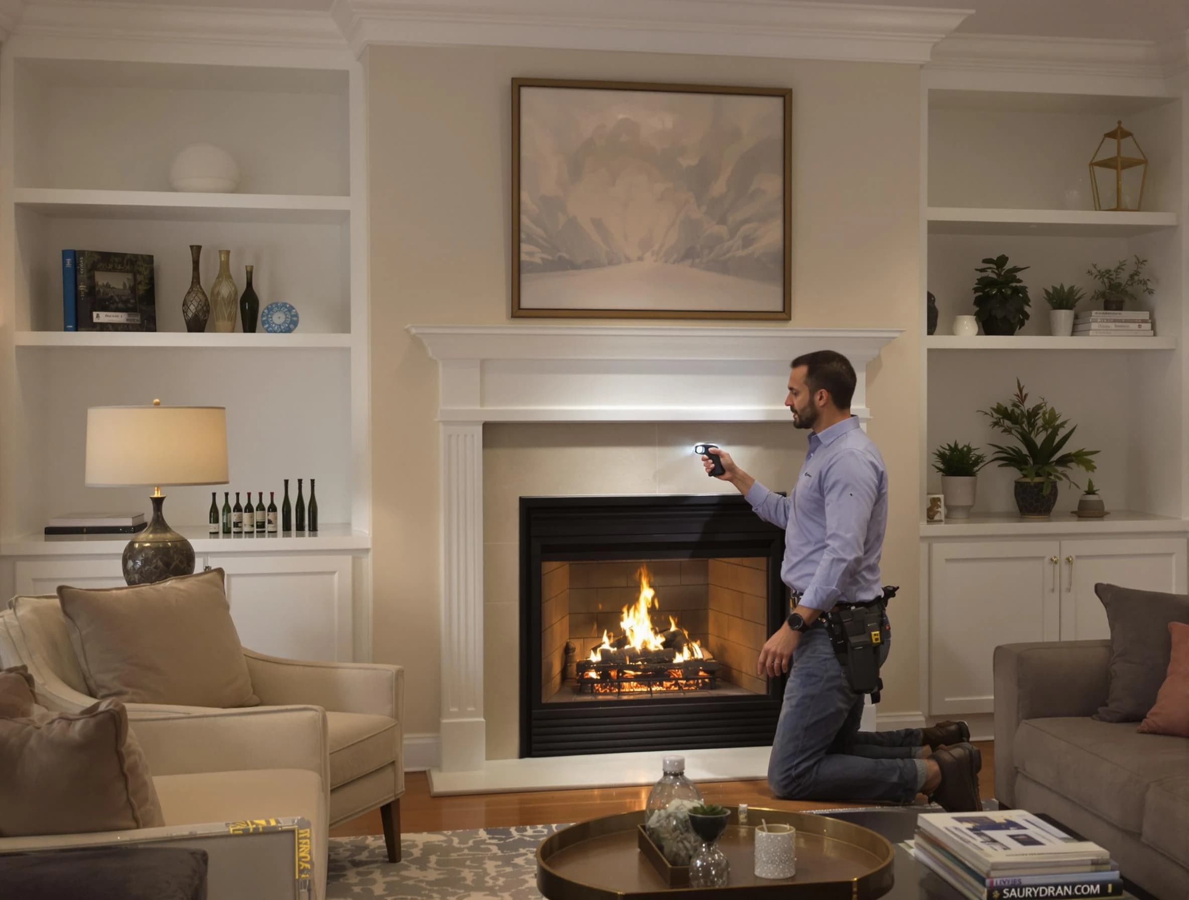 Marshfield Chimney Sweep conducting a fireplace safety inspection in Marshfield, MA