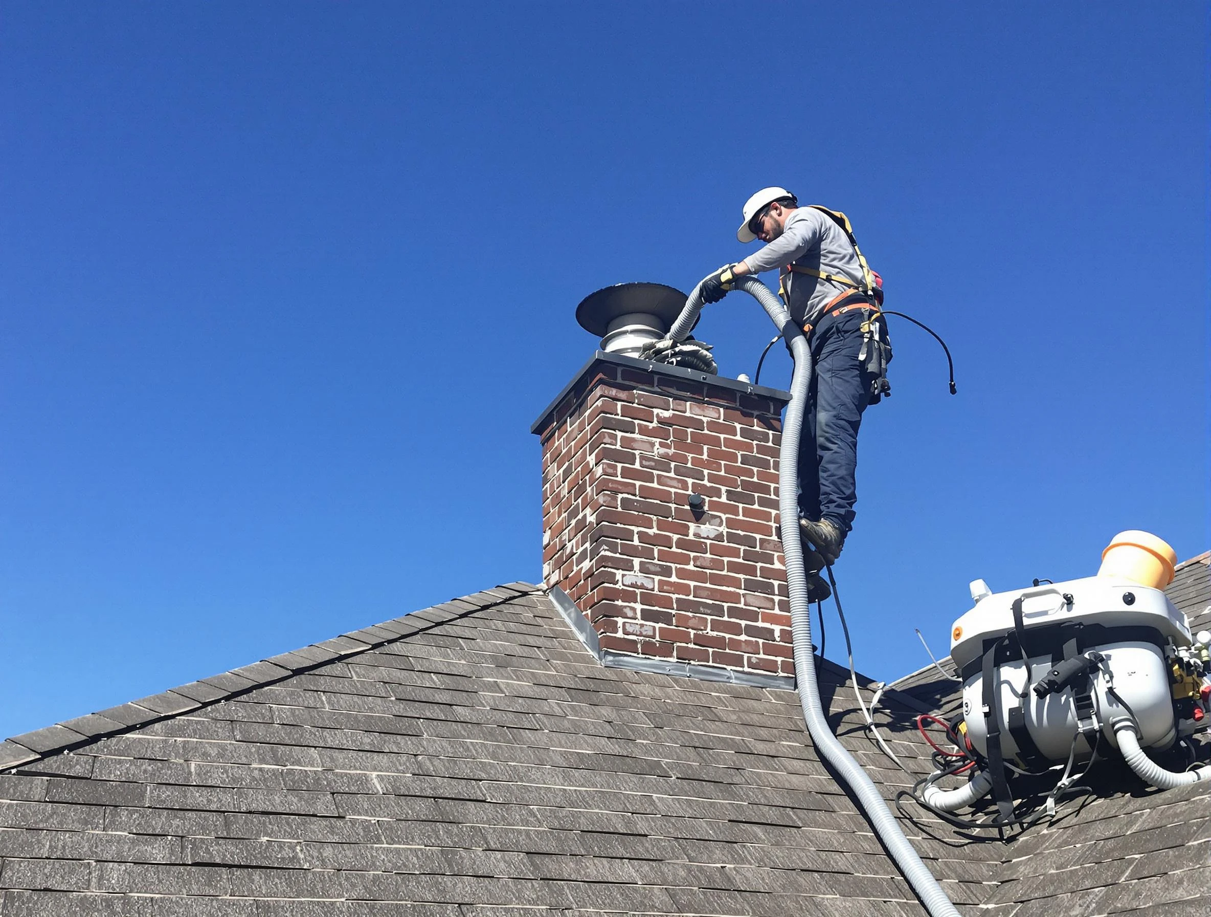 Dedicated Marshfield Chimney Sweep team member cleaning a chimney in Marshfield, MA