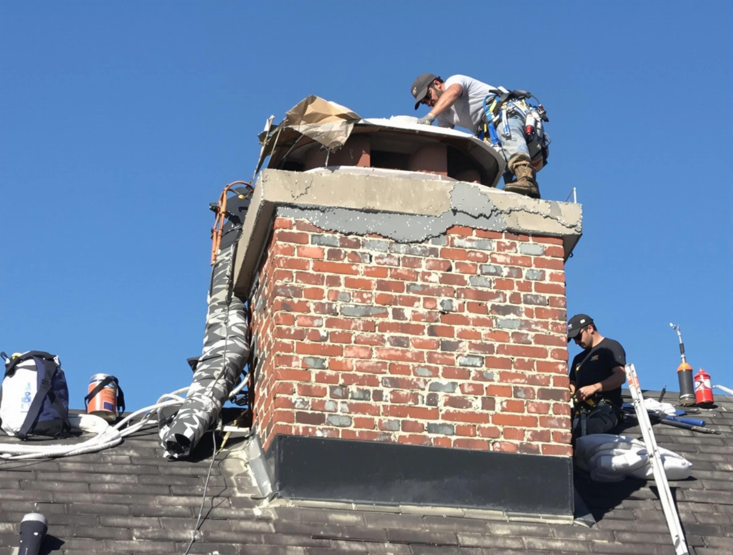 Marshfield Chimney Sweep installing a custom chimney crown in Marshfield, MA