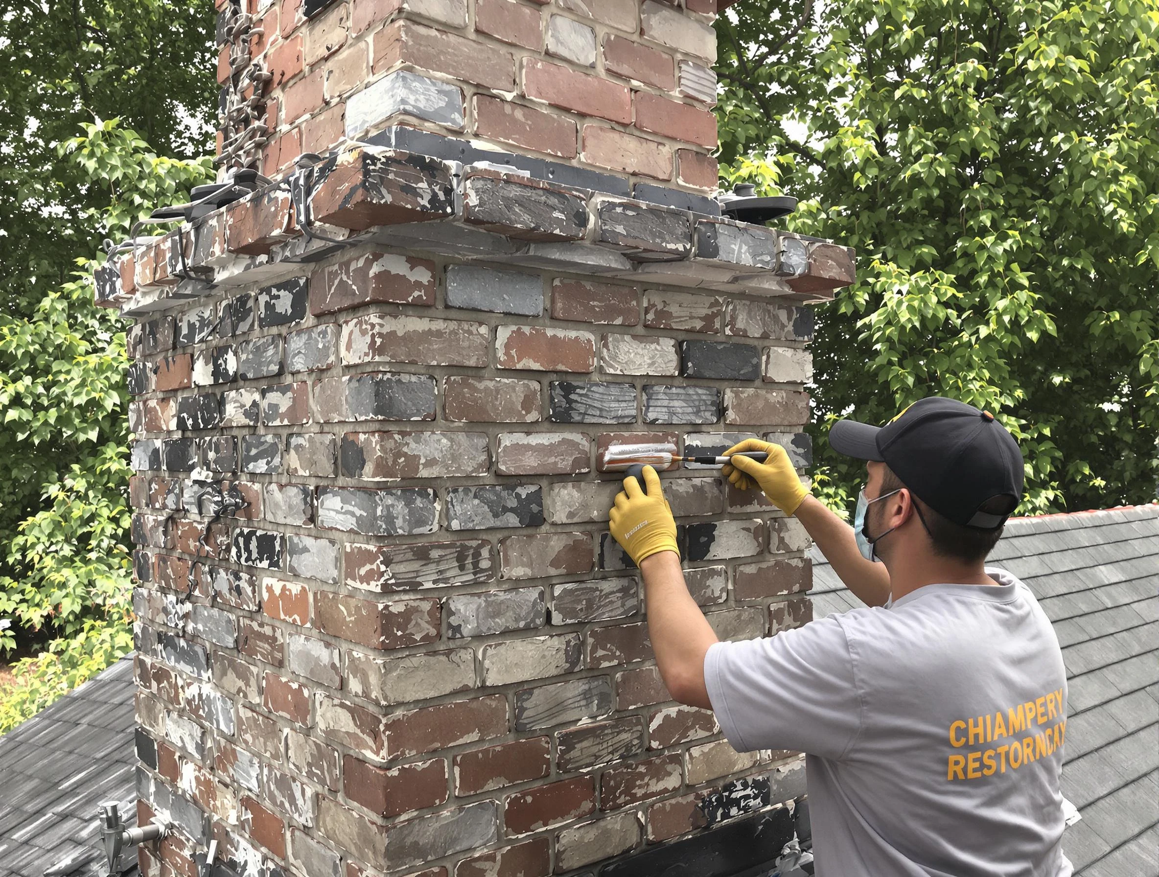 In-progress chimney restoration by Marshfield Chimney Sweep in Marshfield, MA